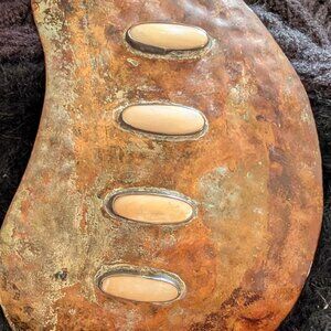 Copper belt buckle with turquoise inlay, handcrafted Native American style